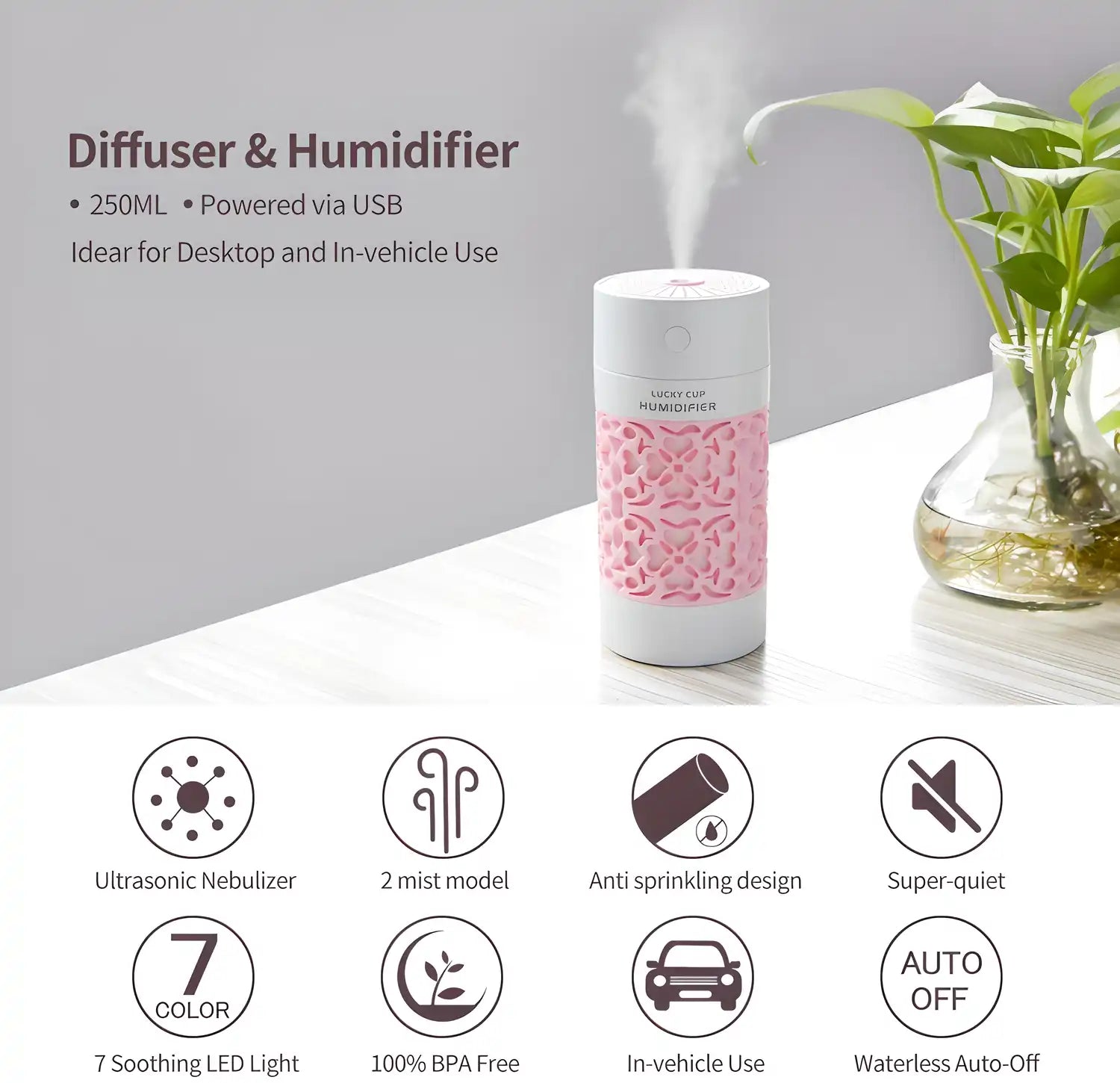 Air Purifier Humidifier With 7 Led