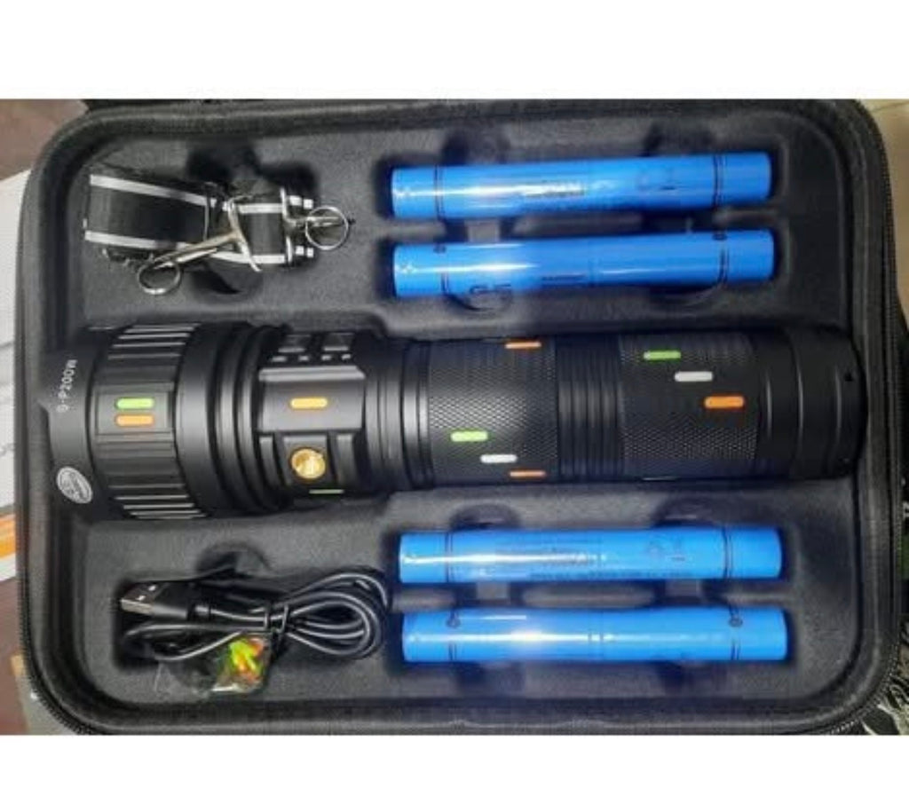 Super Power LED Flashlight- Zoomable Rechargeable, Metal Body with Power Bank