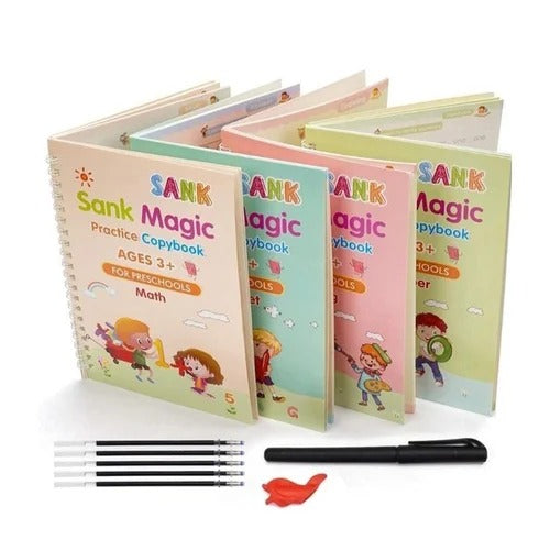 Sank Magic Practice Copybook (4 Books,1 Pen,1 Grip,10 Refill)