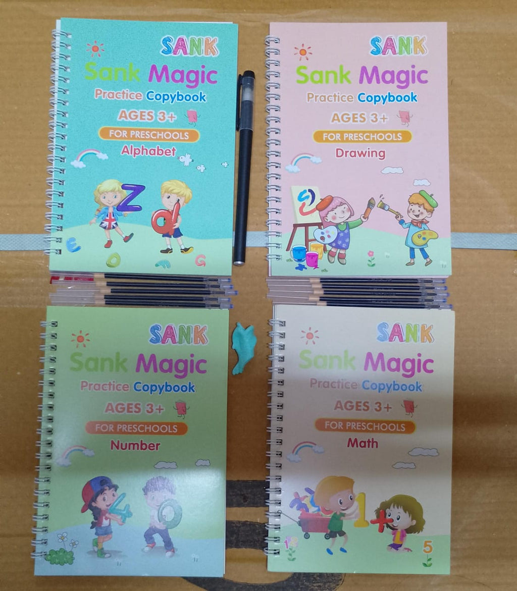 Sank Magic Practice Copybook (4 Books,1 Pen,1 Grip,10 Refill)
